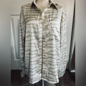 12th Tribe X The Salty Blonde silky boho modern button down cream zebra striped